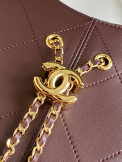 CHANEL 26S QUILTED HOBO LARGE BAG 35 IN BURGUNDY RED CALFSKIN GOLD HARDWARE