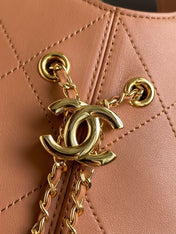 CHANEL 26S QUILTED HOBO BAG 27 IN CARAMEL BROWN CALFSKIN GOLD HARDWARE