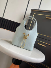 CHANEL 26S QUILTED HOBO BAG 27 IN PALE BLUE CALFSKIN GOLD HARDWARE