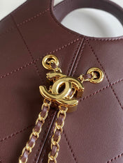 CHANEL 26S QUILTED HOBO BAG 27 IN BURGUNDY RED CALFSKIN GOLD HARDWARE