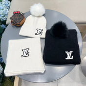 SET SCARF AND HAT IN BLACK WOOL AND FOX FUR 414772