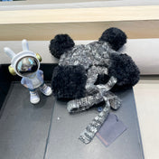 KNITTED BEANIE HAT IN BLACK MIX GRAY WOOL WITH CUTE BEAR EARS 422498