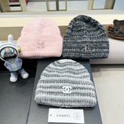 STRIPED KNITTED HAT IN DARK GRAY WOOL 424516