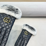 TOUCHSCREEN GLOVES IN BLACK RABBIT FUR AND LAMBSKIN 444433