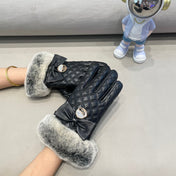 TOUCHSCREEN GLOVES WITH BOW IN BLACK RABBIT FUR MIX LAMBSKIN 463796