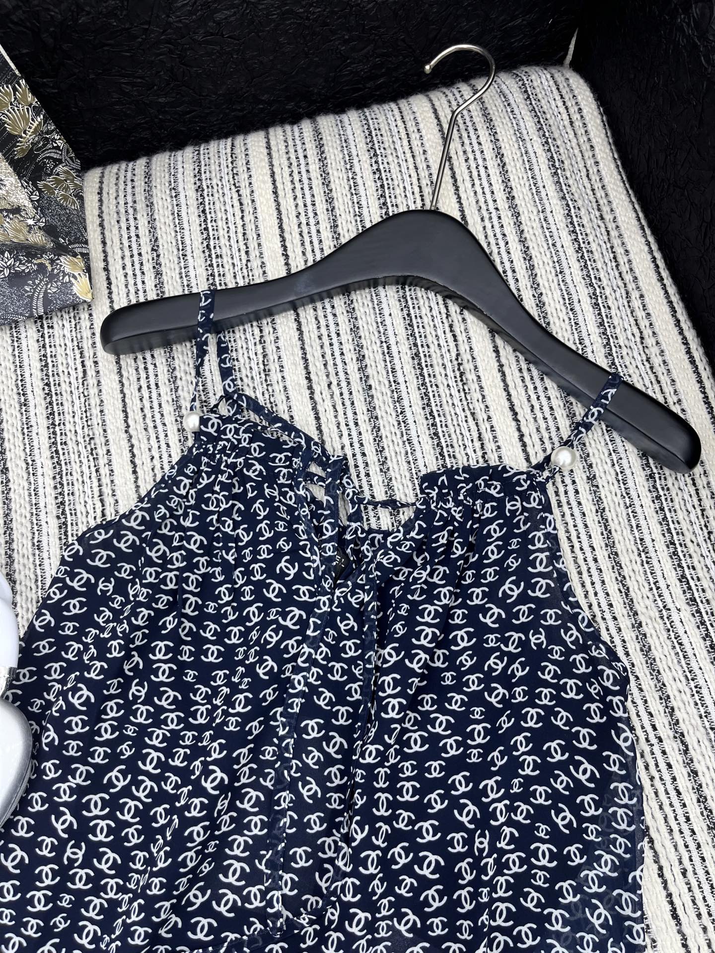 CHANEL BLACK PEARL-EMBELLISHED CAMISOLE