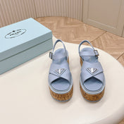 PRA WEDGE PLATFORM SANDALS SAPPHIRE CALFSKIN