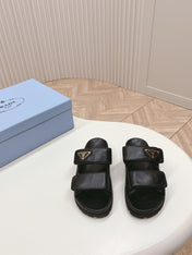 Pra Double Strap Slide 20 With Triangle Logo Black Calfskin