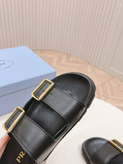 Double Buckle Strap Slides 20 Black Calfskin