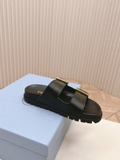 Double Buckle Strap Slides 20 Black Calfskin