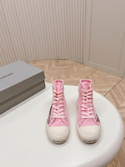 PINK CANVAS HIGH-TOP SNEAKERS LOGO GRAFFITI