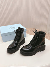 PRA LACE-UP BOOTS GLOSSY BLACK CALFSKIN