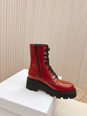 TRIOMPHE RANGERS MID LACE-UP BOOT IN CHERRY RED CALFSKIN