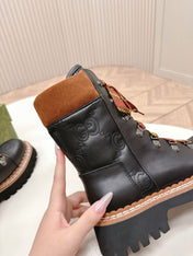 MARTIN ANKLE BOOTS IN BLACK EMBOSSED CALFSKIN MIX BROWN SUEDE