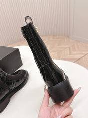 CHANEL ANKLE BOOTS 25S IN BLACK GLOSSY LAMBSKIN WITH GOLD HARDWARE
