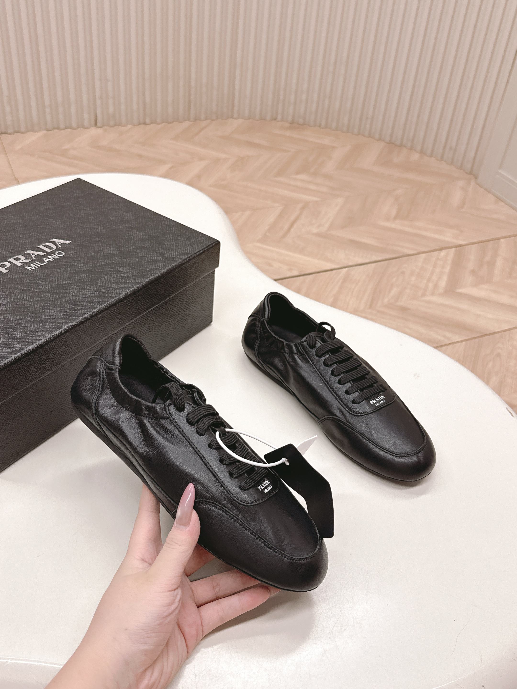 PRADA 26S MARY JANE SHOES IN BLACK CALFSKIN