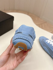 PRADA 26S SNEAKERS IN BLUE QUILTED NYLON AND SUEDE