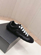 PRADA 26S CLASSIC SNEAKERS IN BLACK SUEDE AND MESH