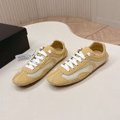PRADA 26S CLASSIC SNEAKERS IN YELLOW SAND SUEDE AND MESH