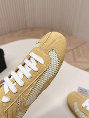 PRADA 26S CLASSIC SNEAKERS IN YELLOW SAND SUEDE AND MESH