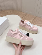 PRADA 26S PLATFORM SNEAKERS 50MM IN PINK SUEDE