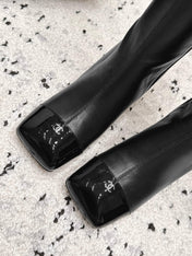 CHANEL 26S KNEE HIGH BOOTS 70 MM IN BLACK CALFSKN AND PATENT