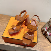 HM 26S GIGI 85 SANDAL IN CARAMEL BROWN CALFSKIN SILVER HARDWARE