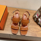 HM 26S GIGI 85 SANDAL IN CARAMEL BROWN CALFSKIN SILVER HARDWARE