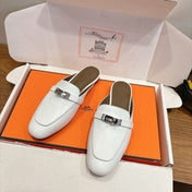 HM 26S KELLY MULE IN WHITE AND BROWN CALFSKIN SILVER HARDWARE