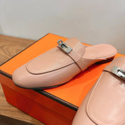 HM 26S KELLY MULE IN NUDE PINK CALFSKIN SILVER HARDWARE