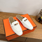 HM 26S KELLY MULE IN WHITE AND BROWN CALFSKIN GOLD HARDWARE