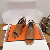 HM 26S ELDA 60 SANDAL IN CARAMEL BROWN CALFSKIN SILVER HARDWARE