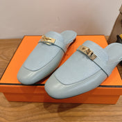 HM 26S OZ MULE IN LIGHT BLUE CALFSKIN GOLD HARDWARE