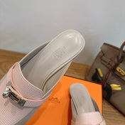 HM 26S OZ MULE IN BEIGE CALFSKIN & LIGHT PINK LIZARD GOLD HARDWARE