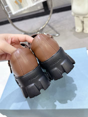 PRADA 25S PLATFORM MARY JANE SHOES IN BROWN CALFSKIN