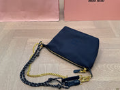 CHAIN SHOULDER BAG 18 IN BLACK FABRIC GOLD HARDWARE