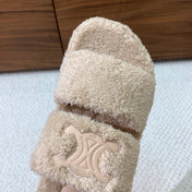 CELINE 26S TWO-STRAP SANDALS IN BEIGE WOOL