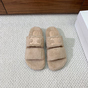 CELINE 26S TWO-STRAP SANDALS IN BEIGE WOOL
