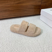CELINE 26S TWO-STRAP SANDALS IN BEIGE WOOL