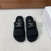 CELINE 26S TWO-STRAP SANDALS IN BLACK WOOL