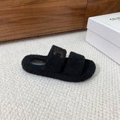 CELINE 26S TWO-STRAP SANDALS IN BLACK WOOL