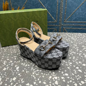 GG  HORSEBIT FLATFORM SANDAL LEAD CALFSKIN