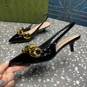 WOMEN'S SLINGBACK 45MM IN BLACK CALFSKIN WITH GOLD HARDWARE