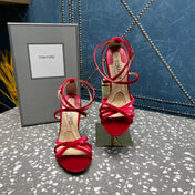 VELVET IDA SANDAL 10 CM CHERRY RED