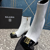 BALMAIN 26S BOOTS 65 MM IN WHITE AND BLACK CALFSKIN