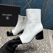 BALMAIN 26S BOOTS 65 MM IN WHITE AND BLACK CALFSKIN