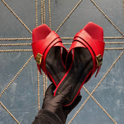 BALMAIN 26S CROSS-STRAP SLIDES IN RED CALFSKIN