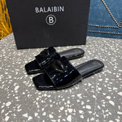BALMAIN 26S SLIPPERS IN BLACK GLOSSY CALFSKIN