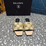 BALMAIN 26S SLIPPERS IN BEIGE CALFSKIN WITH GOLD HARDWARE