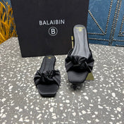 BALMAIN 26S SLIDES IN BLACK SATIN